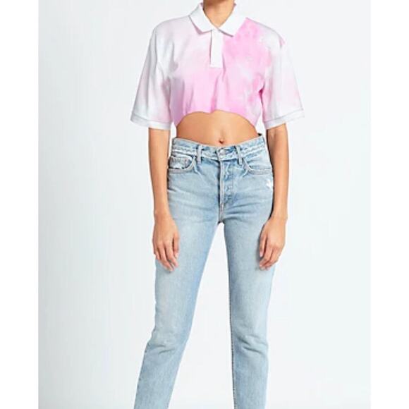Philosophy di Lorenzo Serafini Tops - Philosophy Di Lorenzo Serafini Pink White Tie Dye Cropped Polo Top